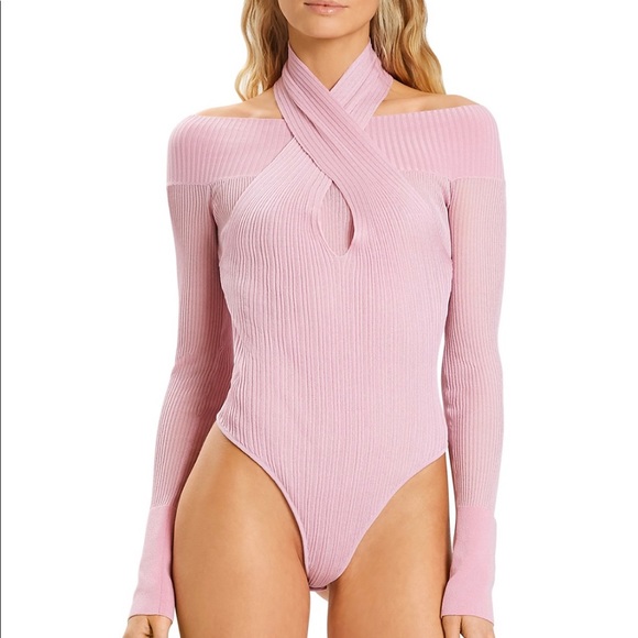 Herve Leger 🩷 Draped Halter Neck Bodysuit Sz S, $590 - Picture 6 of 8